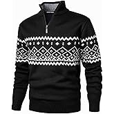 Herothorn Men's Quarter Zip Pullover Christmas Sweater Casual Long Sleeve Slim Fit Knitted Jumper Top for Daily Holiday