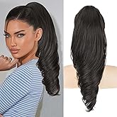 Lommel Claw Clip Ponytail Extension 18Inch Ponytail Extension Brown Black Wavy Curly Claw Clip in Ponytail Hair Extensions, Natural Fake Ponytail Synthetic Hairpiece for Women
