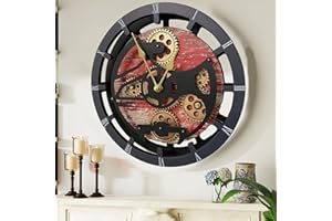 IMPROVINGLIFE The Gears Clock 16 inches Wall Clock with Real Moving Gears Convertible into a Big Mantel Clock (Red Lava)