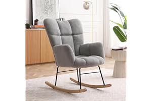 HANXIN Rocking Chair Nursery, Teddy Upholstered Glider Rocker with High Backrest, Reading Chair Modern Rocking Accent Chairs Glider Recliner for Living Room, Bedroom and Offices (Grey)