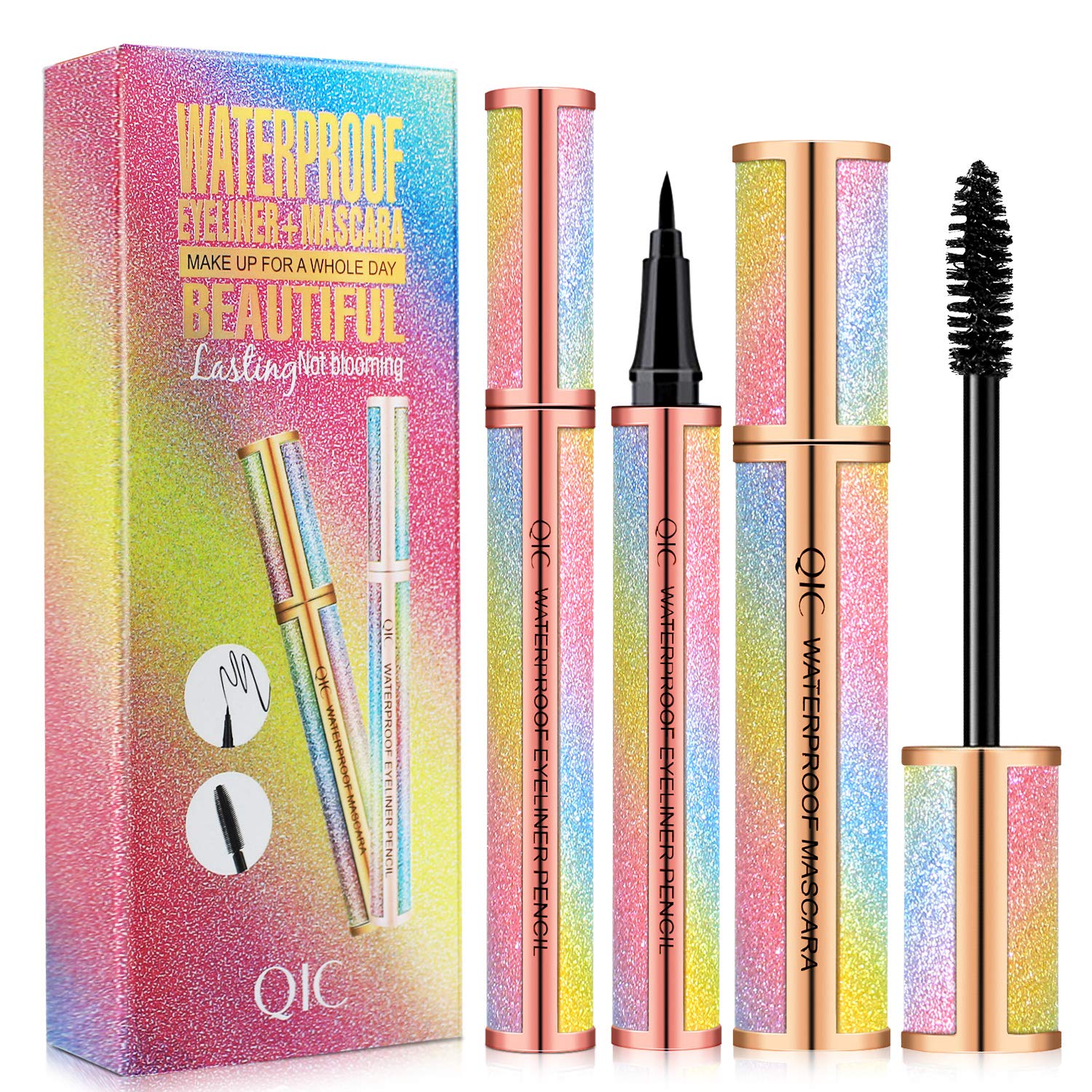 4D Silk Fiber Lash Mascara & Eyeliner Black Set, Longer & Thicker Lashes, Voluminous Eyelashes, Long Lasting Waterproof, Clump-Free, Smudge-Proof, Natural Adds Length, Depth and Glamour Effortlessly