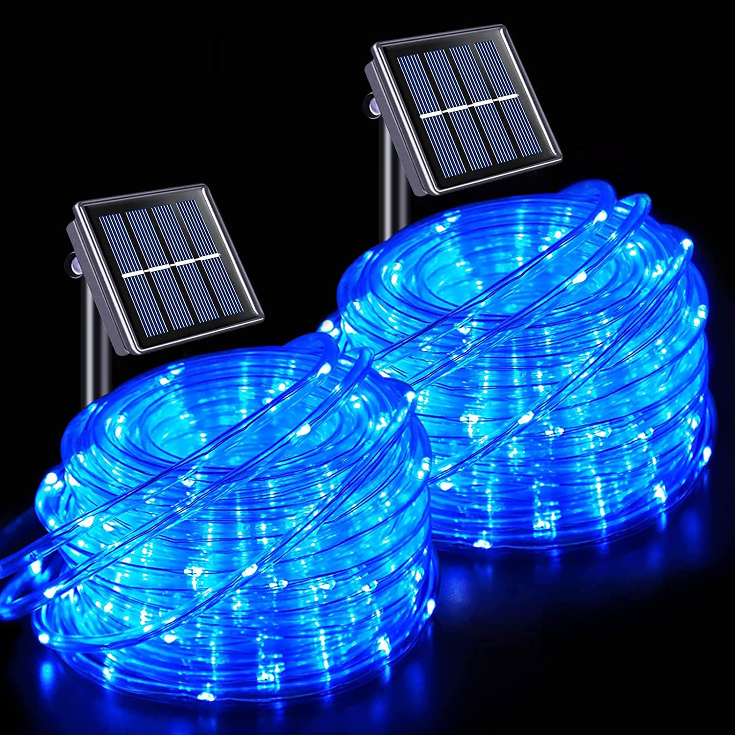 JMEXSUSS 2 * 200 LED Blue Solar Rope Lights, 66ft IP 65 Waterproof Solar String Light Outdoor, 8 Modes Christmas Lights for Camp Trampoline Ladder Slide Tent Image