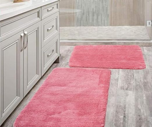 Amazon Com Bathroom Rugs Mat Pink 17 X 24 20 X 30 Set Microfiber Bath Mat Absorbent Thick Machine Washable Perfect Bath Rug For Shower Bath Room Bedroom 20x30 17x24 Pink Kitchen Dining