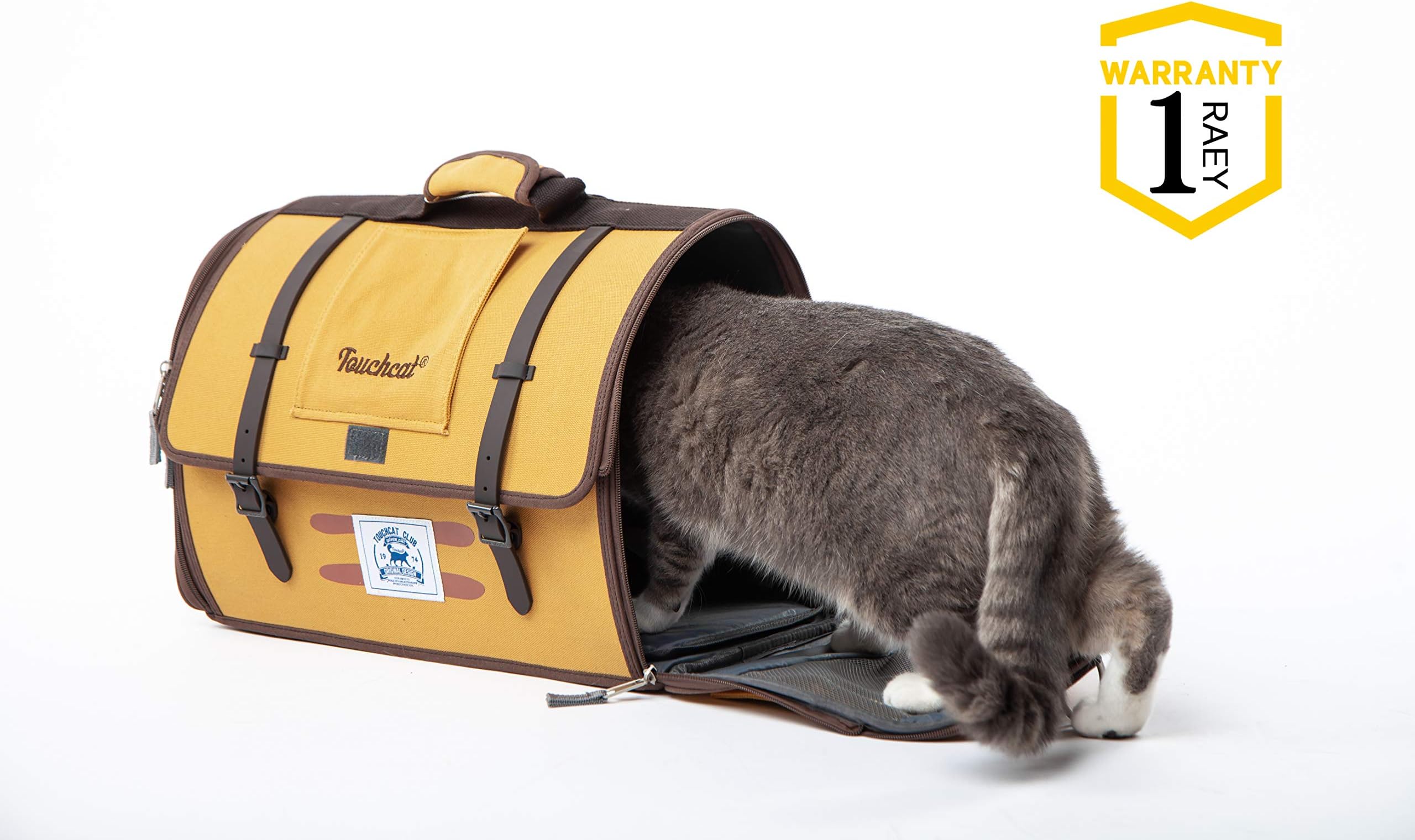 Touchdog Canvas Durable Fabric Cat And Dog Carrier Backpack With Breathable Roller Blinds And Washable Baseplate Yellow L.