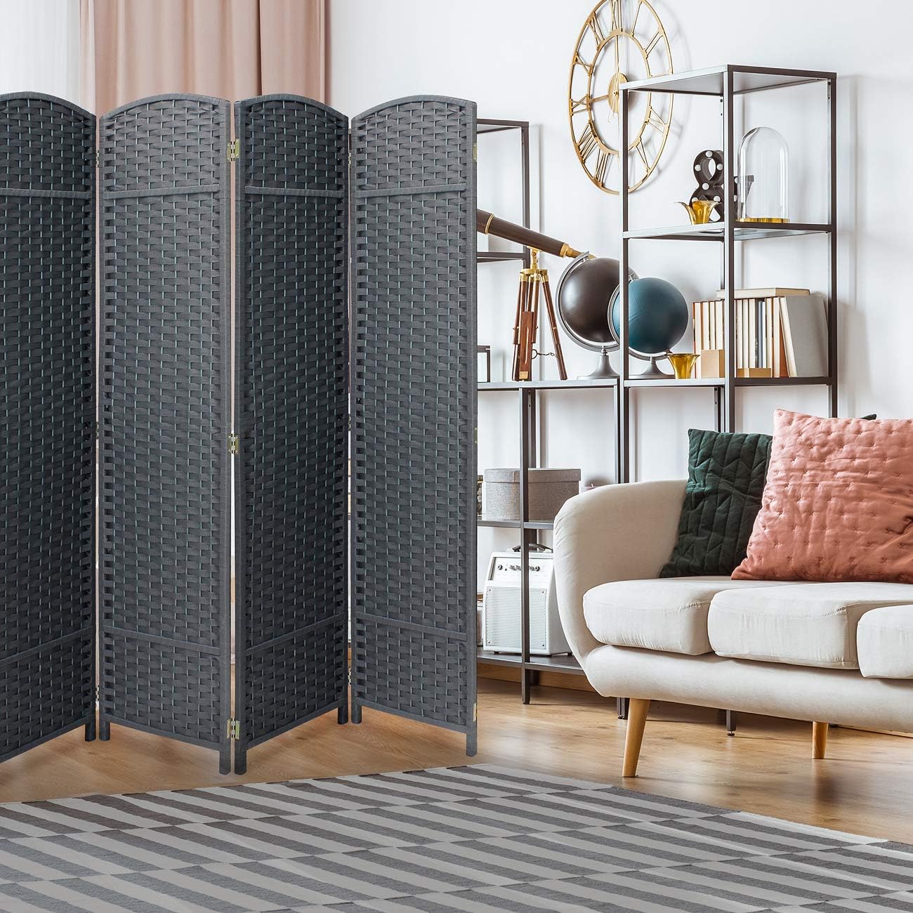 Sorbus Room Divider Folding Privacy Screen, 8 Panel 6ft. Tall Extra Wide Partition Foldable Panel Wall Divider, Double Hinged Room Dividers and Folding Privacy Screens (Gray): Furniture & Decor