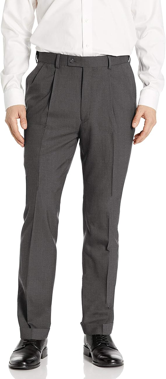 Louis Raphael Men's Luxe 100 Wool Pleated Dress Pant with Hidden