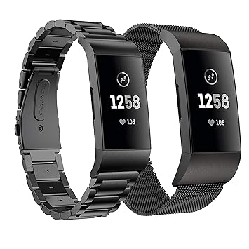 YaYuu Fitbit Charge 3 Banda Pulseras de Repuesto, Acero Inoxidable ...