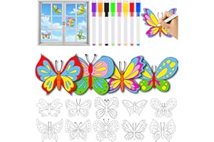 Qyeahkj 30 Pack Spring Butterfly Arts Crafts for Kids Spring Window Suncatchers Crafts Kit DIY Spring Coloring Crafts Window Clings Stickers with 8 Markers Hobby Gifts for Kids Home Decorations
