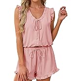 KFUBUO Womens Ruffle Pajamas Set 2 Piece Pj V Neck Tank Tops and Shorts Sleepwear Set Bridal Pajama Sets