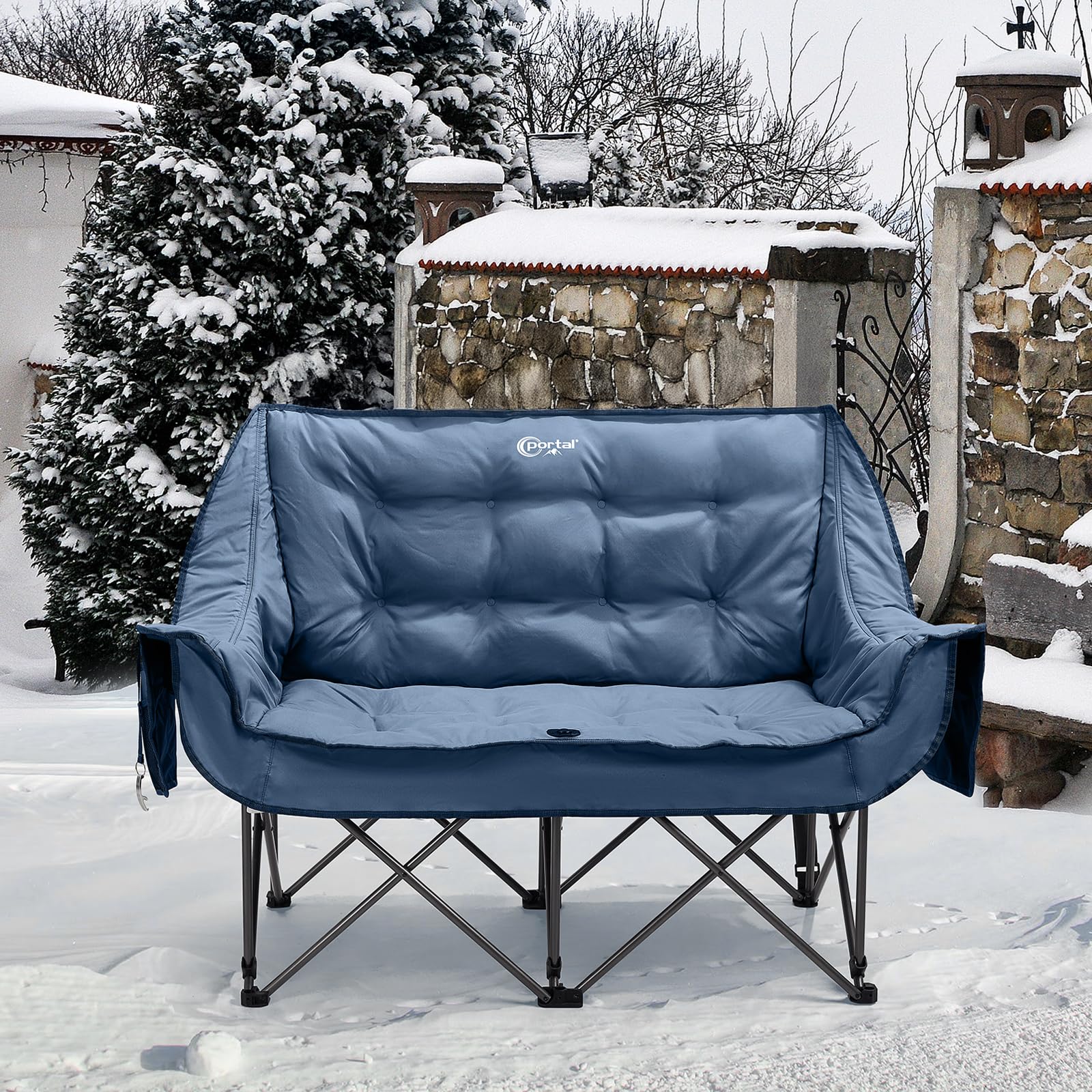 Portal Campingstuhl faltbar Campingsofa für 2 Personen 272kg belastbar Super Weich mit Lagerungstasche Doppel Klappstuhl Faltsofa Dick Gepolstert Hohe Rückenlehne für Outdoor Garten Balkon 8