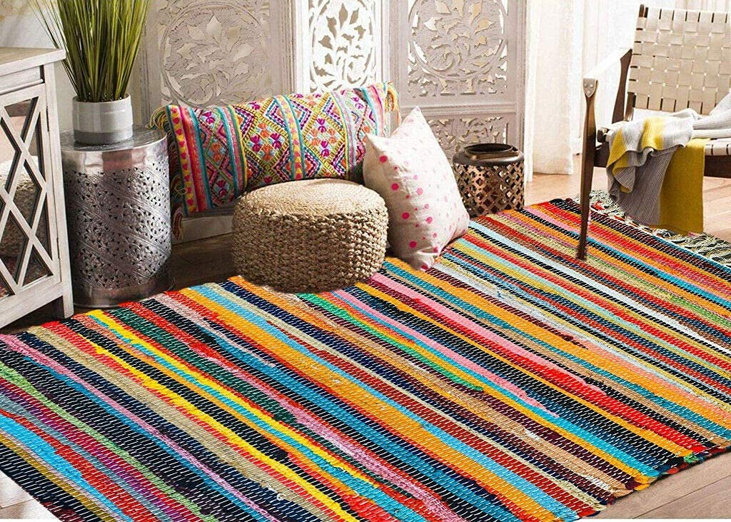 Milosc Handmade - 100% Cotton Recycle Chindi Rag Rug Multi Colour Area Rug Kitchen Hall Area Runner Rug Mat