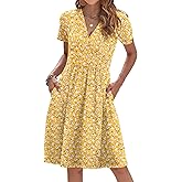 AUSELILY Womens Summer Dresses 2026 Short Sleeve V Neck Floral Sundress with Pockets