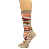 Wise Blend Large Stripe Crew Socks, 1 Pair, Stone, Medium, Shoe Size W 6-9