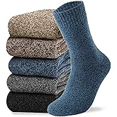 Josnown 5 Pairs Wool Socks Mens, Thick Warm Winter Thermal Cozy Boot Socks