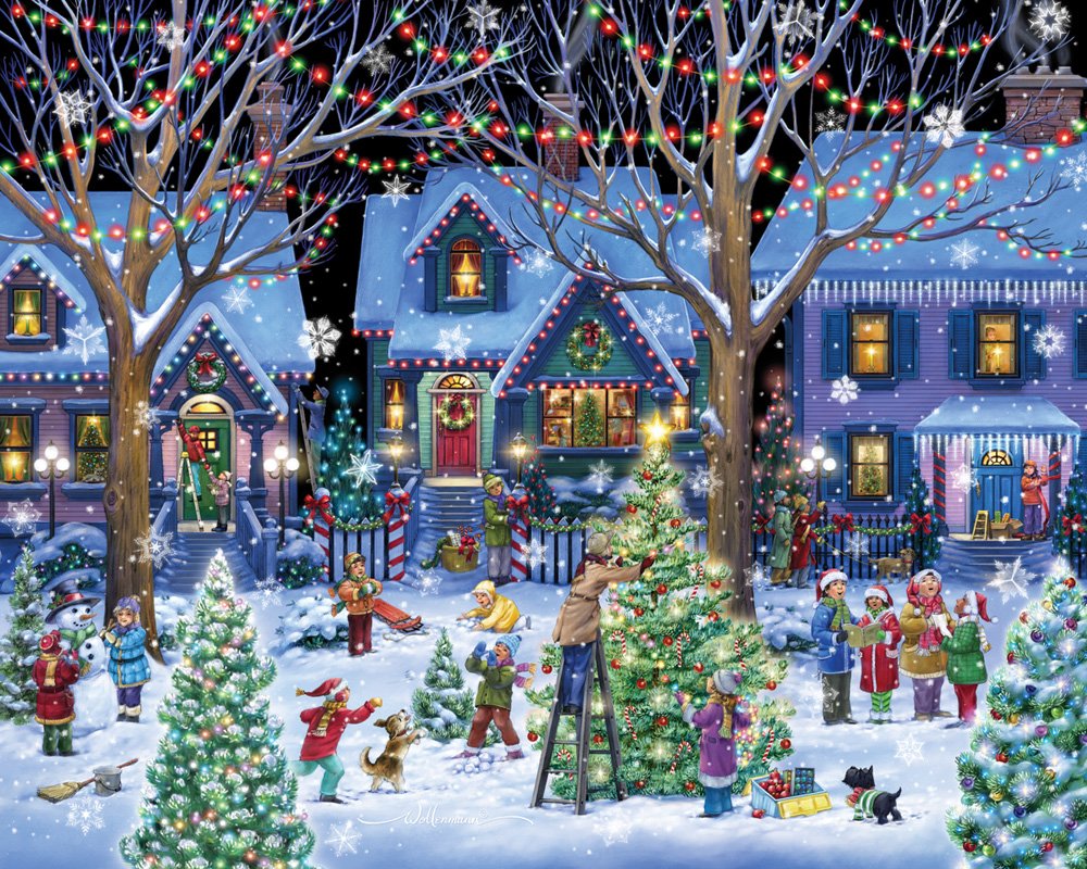 Vermont Christmas Company Christmas Cheer Jigsaw Puzzle 1000 Piece - Large Format Christmas Puzzles for Adults & Families - Fully Interlocking & Randomly Shaped Pieces