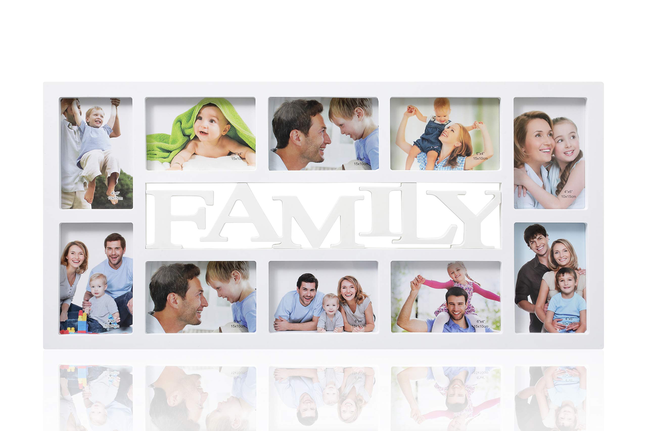 ARPAN Family Multi Aperture Photo Picture Frame - Holds 10 X 6''X4'' Photos (White Family)