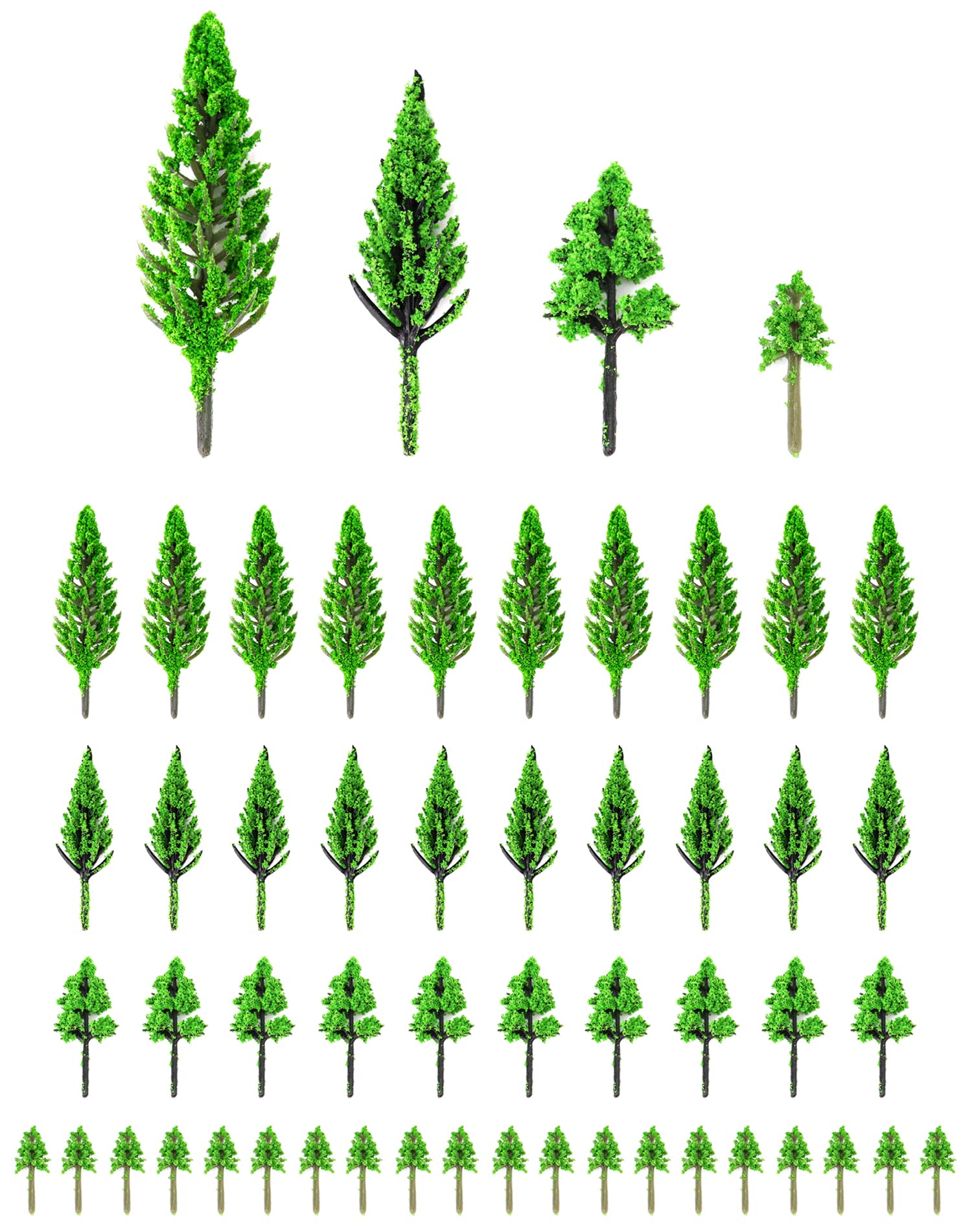 QWORK Model Trees Miniature, Model Building Trees, Plastic, for Sand Table Models, Scene Decoration, 4 Sizes, Pack of 50