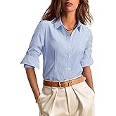 siliteelon Striped Button Down Shirts for Women Dress Shirts Long Sleeve Collared Casual Office Work Blouses Tops