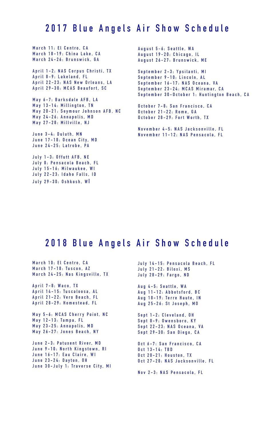 Amazoncom Us Navy Blue Angels 2017 2018 Wall Calendar