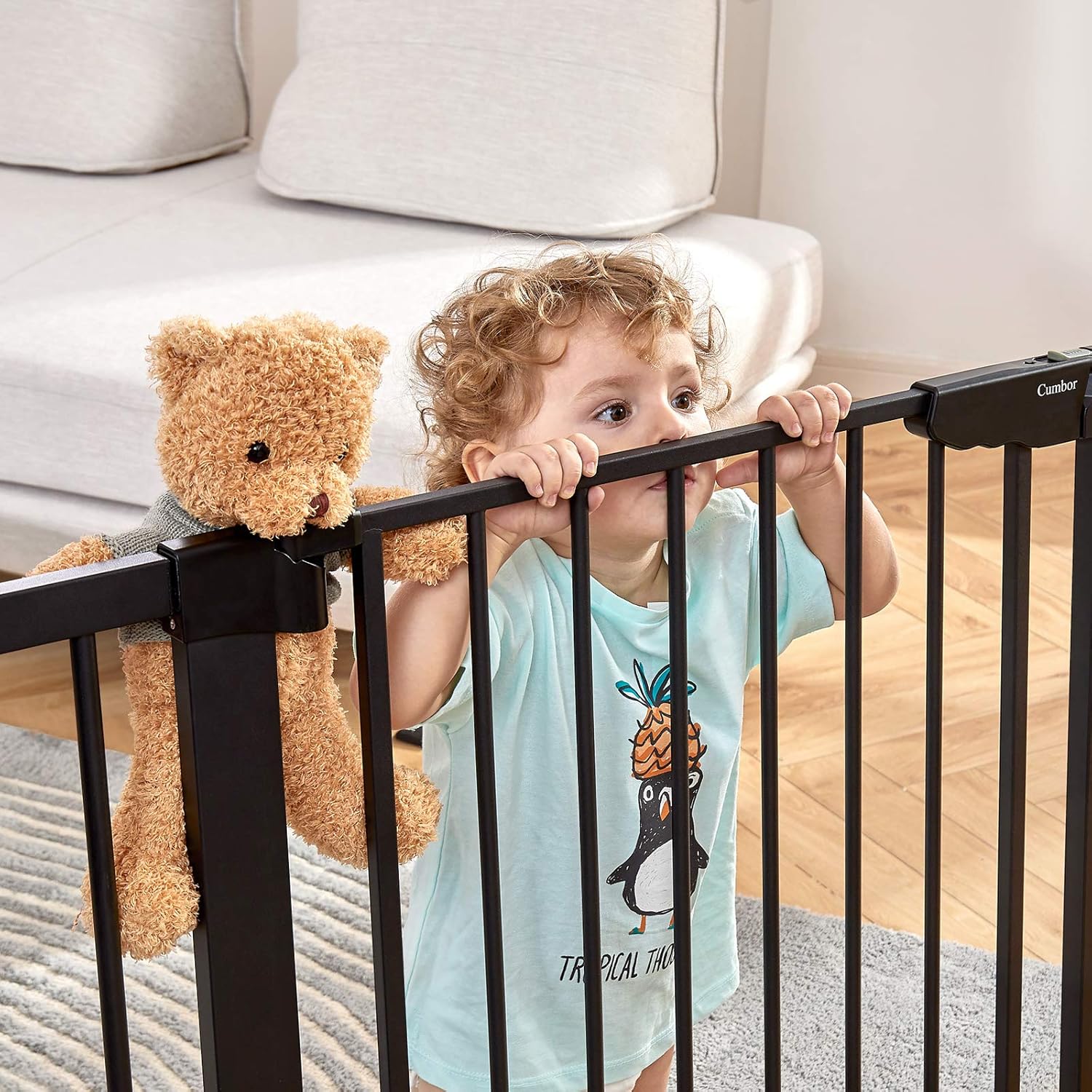 Cumbor 46”Auto Close Safety Baby Gate, Extra Tall and Wide Child Gate, Easy Walk Thru Durability Dog Gate for The House, Stairs, Doorways. Includes 4 Wall Cups, 2.75-Inch and 8.25-Inch Extension : Baby