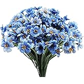 Lyrtrees 12 Bundles Blue Artificial Flowers for Home Décor, No Fade Faux Flowers Fake Plastic Plants for Decoration Hanging Planters Indoor Outside Garden Porch Window Box