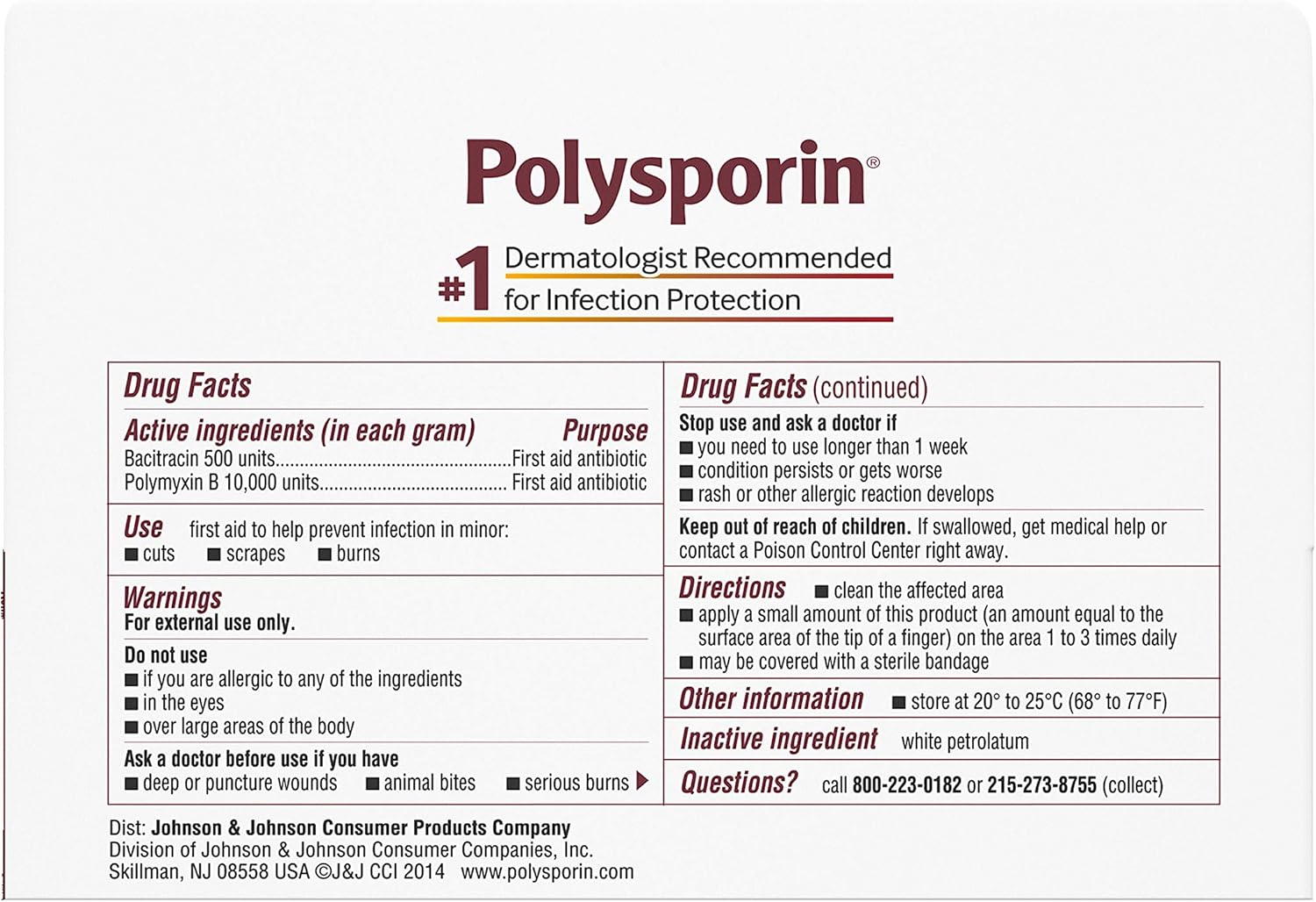 Polysporin First Aid Topical Antibiotic Ointment with Bacitracin Zinc & Polymyxin B Sulfate, For Infection Protection & Wound Care Without Neomycin, Travel Size, 1.0 oz: Health & Personal Care