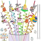 Easter-Party-Supplies-Decorations-24PCS-Reusable-Plastic-Drinking-Straws-for-Party-Favors-Easter Egg Bunny Silly Crazy Straw Bulk for Happy Easter Day Party Decoration,Goodie Bags Stuffers