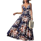 CUPSHE Women's Summer Dresses Casual Spring V Neck Sleeveless Floral Beach Vacation Long Spaghetti Strap Flowy Maxi Dress