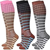 IRAMY Compression Ankle Support Socks Women Gradient Compression Wicking Moisture Knee High Socks 3 Packs