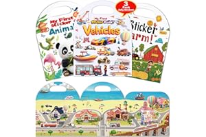 HITGOO 3-Pack Reusable Sticker Books for Toddlers 2-4 Years, Vehicles Truck, Animals & Farm Jelly Activity Stickers for Boys Girls Road Trip Airplane Train Travel Essentials Toy for Kids Birthday Gifts