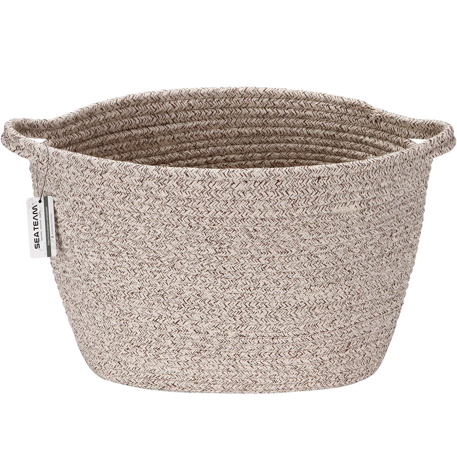 Photo 1 of Sea Team Oval Cotton Rope Woven Storage Basket with Handles, Diaper Caddy, Nursery Nappies Organizer, Baby Shower Basket for Kid's Room, 14.2 x 9 x 11.4 Inches (Medium Size, Mottled Brown)