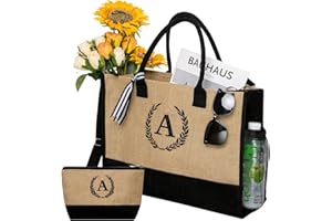 CRSTAFU Personalized Monogram Tote Bag with Zipper for Women, Thanksgiving Christmas Birthday Gifts for Women