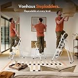VonHaus 2 Step Folding Ladder Steel 150kg Capacity White view 8