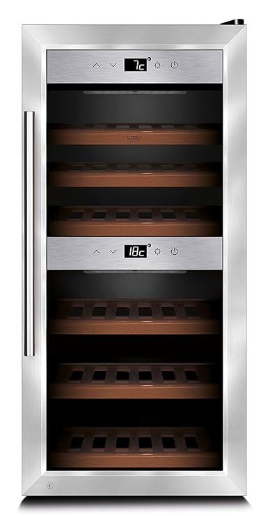 CASO WineComfort 24 Design Weinkühlschrank für bis zu 24 Flaschen (bis zu 310 mm Höhe), zwei Temperaturzonen 5-20°C, Getränke