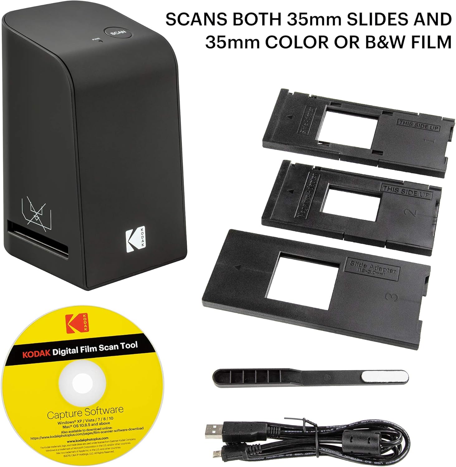 KODAK Film Scan Tool for PC and MAC – 5MP Digital Film Scanner Converts & Saves 35mm Film Negatives & Slides Directly on Your Computer with Capture and Edit Software, Easy-Load Film Inserts & More: Electronics