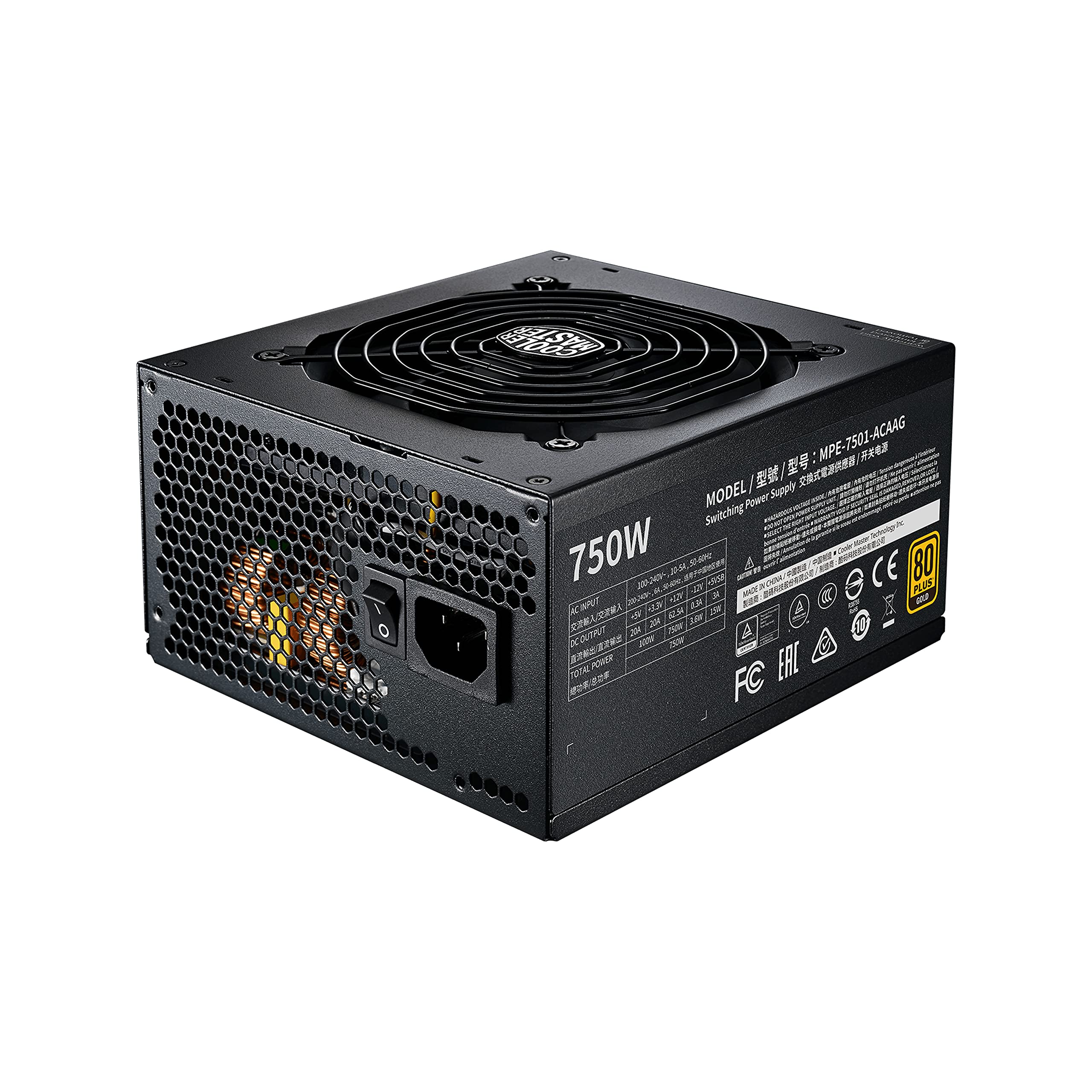 Cooler Master MWE 750 Gold V2, Modulares PC-Netzteil (EU-Stecker), 80 Plus Gold, 750 Watt Netzeil mit Flachkabel, 120mm HDB-Lüfter, Temperaturschwelle 50˚C 2