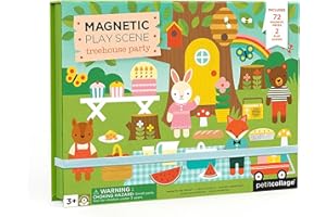 Petit Collage: Animal Friends Magnetic Game Board with Mix & Match, Ideal for Ages 3+, Includes Mag Play Scene Treehouse Party, 74 Count