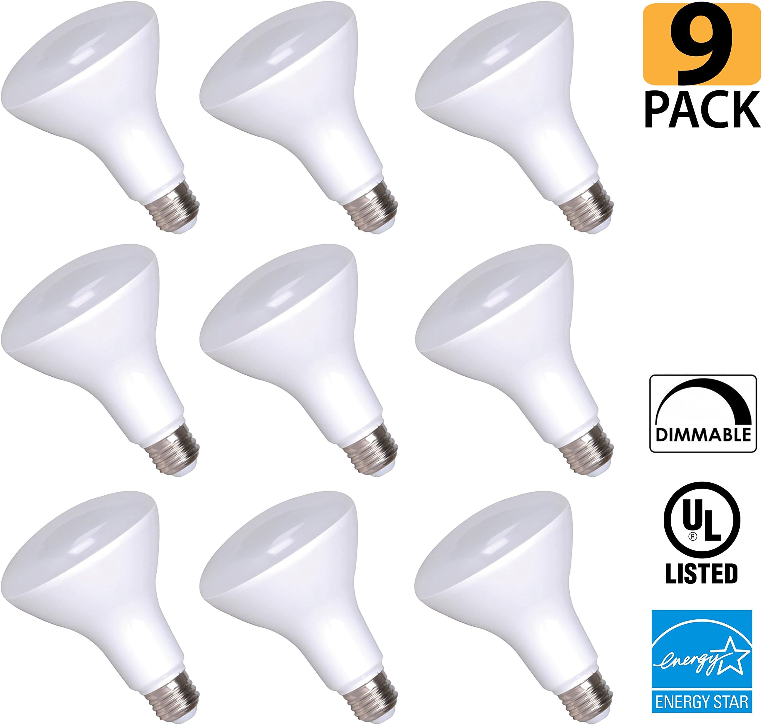 OptoLight - BR30 LED 11WATT (65W Equivalent) 2700K Warm White, DIMMABLE, Indoor/Outdoor Lighting, 800 Lumens, Flood Light Bulb, UL & Energy Star Listed (9-Pack)