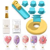 HOKKIEAM Cake Pop Mold Set,5 Shapes With Tray,100 Sticks Wrappers Ties | Heart, Square, Cloud, Oval and Round, 5 Cake Pop Cutter Plastic Baking Molds for Baking, Birthday Parties, Wedding Desserts