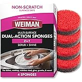 Weiman Multi-Surface Dual Action Sponges, Non-Scratch Scrub &amp; Shine for Dishes, Cooktops, Stainless Steel, Glass, Granite, &amp; More - Durable Kitchen Cleaning Sponges, 4 Sponges