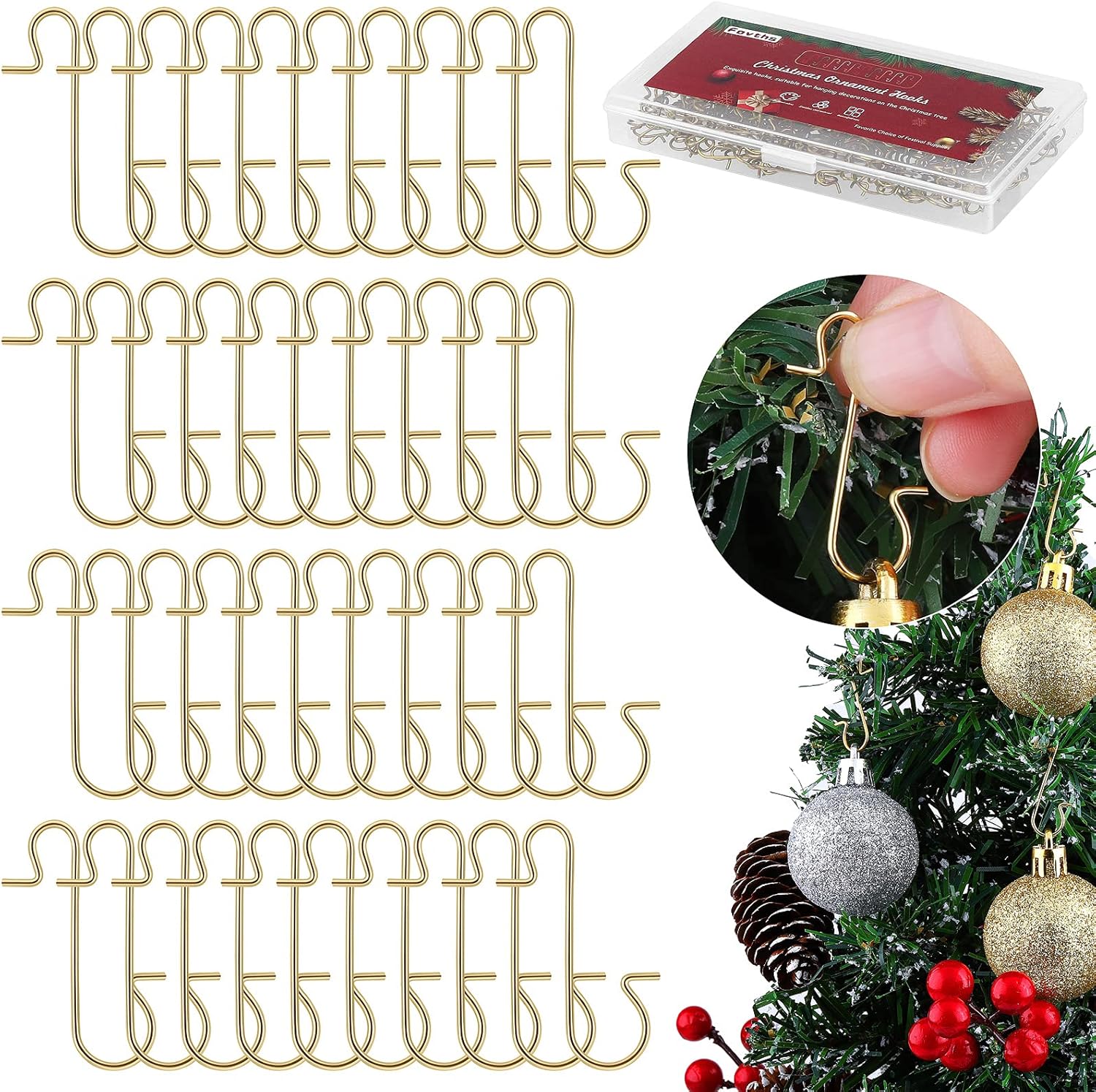 Ornament Hooks - Fovths 240 Pieces Christmas Tree Ornament Hooks Christmas Tree Decorations Hooks Xmas Metal Wire S-Shaped Hooks Ornament with Storage Box Tree Hangers for Party Home Christmas Decorations