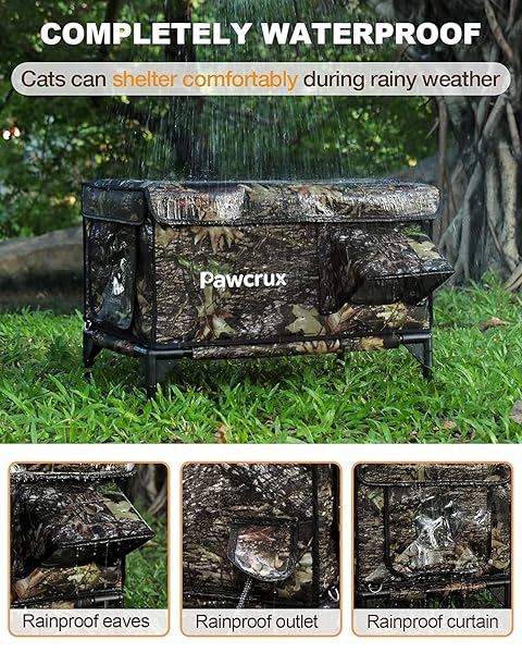 WEATHERPROOF HEATED CAT HOUSE FOR OUTDOOR IN WINTER, HEATED CAT BED KITTY SHELTER WITH CAT HEATING PAD, INSULATED & SAFE ESCAPE DOOR, WARM HOUSE FOR OUTSIDE STRAY CAT(LEAF COLOR, 17.7″X25.5″X17.9″)