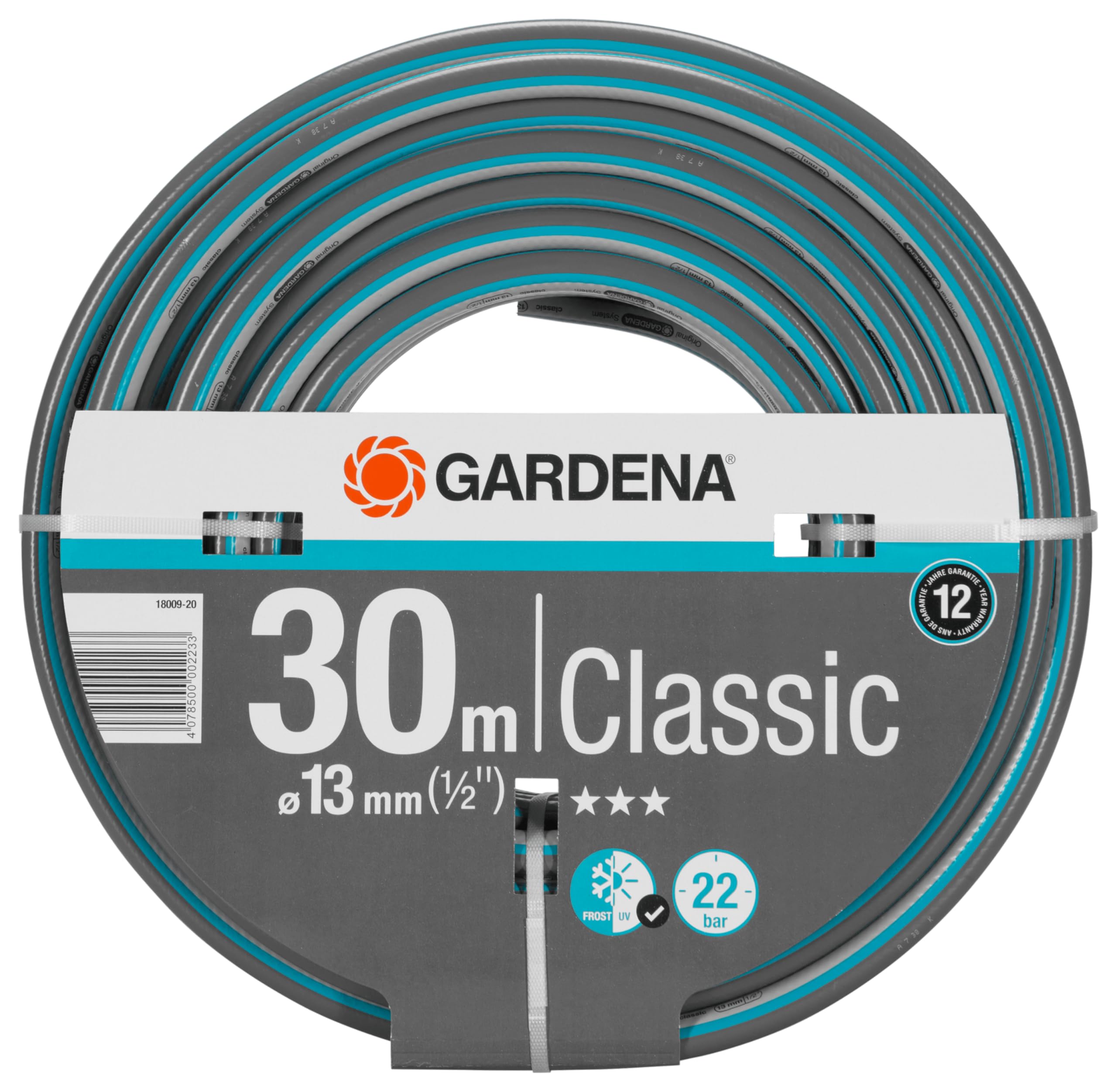 Gardena Classic Hose, 13 mm (1/2 inch), 30 m: Universal Garden Hose of Robust Cross-Weave, 22 bar Burst Pressure, UV Resistant, Without System Parts (18009-20)