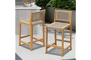 IDZO Luca Rope Counter Stool, 38.78" Counter Height, Woven Rope Seat, Wooden Frame, Ergonomic Backrest, Indoor/Outdoor Use, Easy Assembly, 400 lbs Capacity