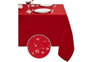 Obstal Rectangle Christmas Table Cloth - 60x84 Inch - Oil-Proof Spill-Proof and Water Resistance Microfiber Tablecloth, Decorative Fabric Table Cover for Christmas Holiday Party, Rio Red
