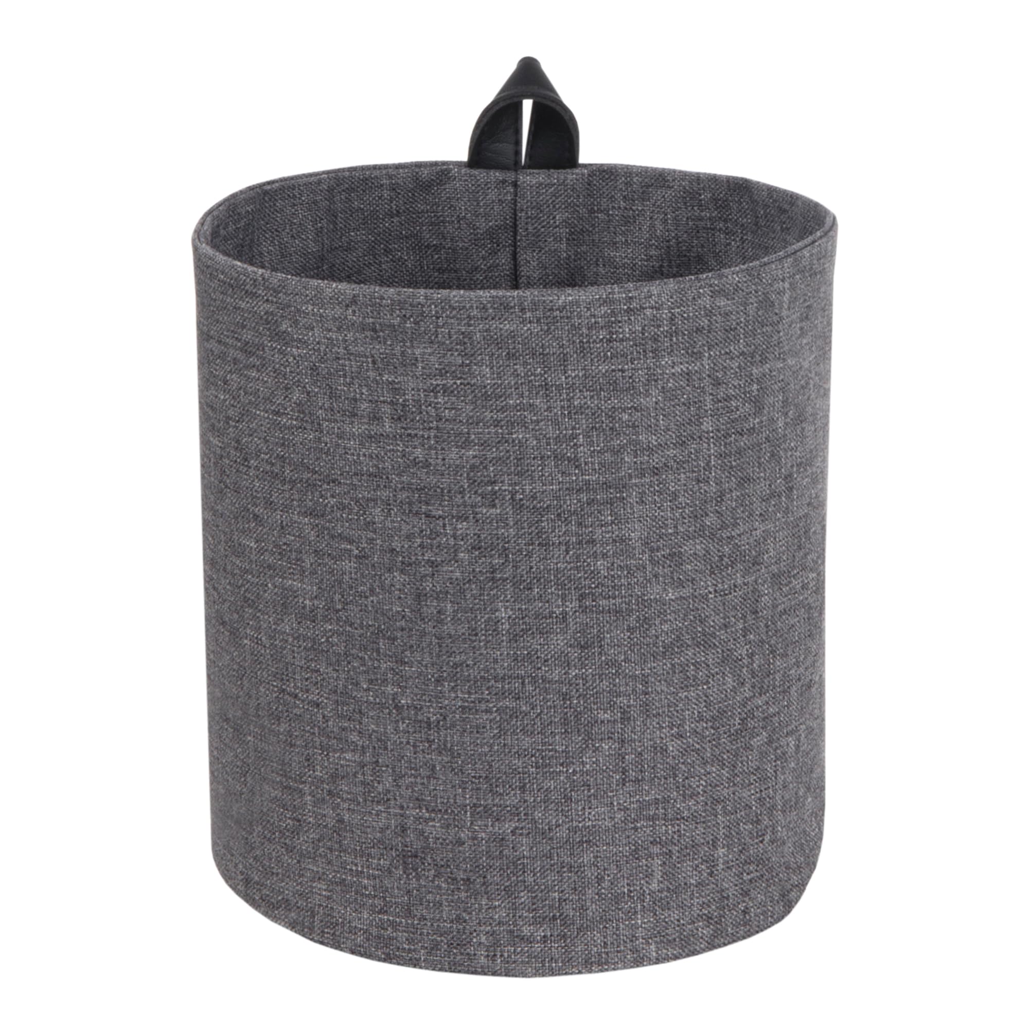 Bigso Box of Sweden Hanging Basket Storage - Round Wall Storage Box with Loop and Linen Look - Hanging Storage Solution Made of Polyester and Cardboard - Grey