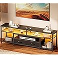 Huuger TV Stand for 65 70 Inch TV, Entertainment Center with Power Outlets and LED Lights, TV Console for Living Room, Media Console with Drawers and Shelves, Black