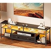 Huuger 63 Inch LED TV Stand for 65 70 Inch TV, Entertainment Center with Open Shelves and Power Outlets, TV Console for Living Room, Media Console with Drawers, Black