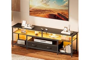 Huuger 63 Inch LED TV Stand for 65 70 Inch TV, Entertainment Center with Open Shelves and Power Outlets, TV Console for Living Room, Media Console with Drawers, Black