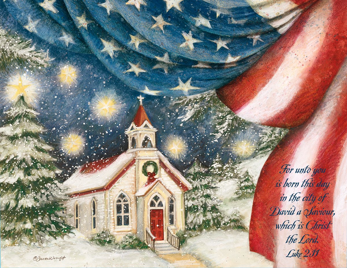 Amazon.com: Patriotic Snowman and Flag Christmas Card 18 Cards / 19